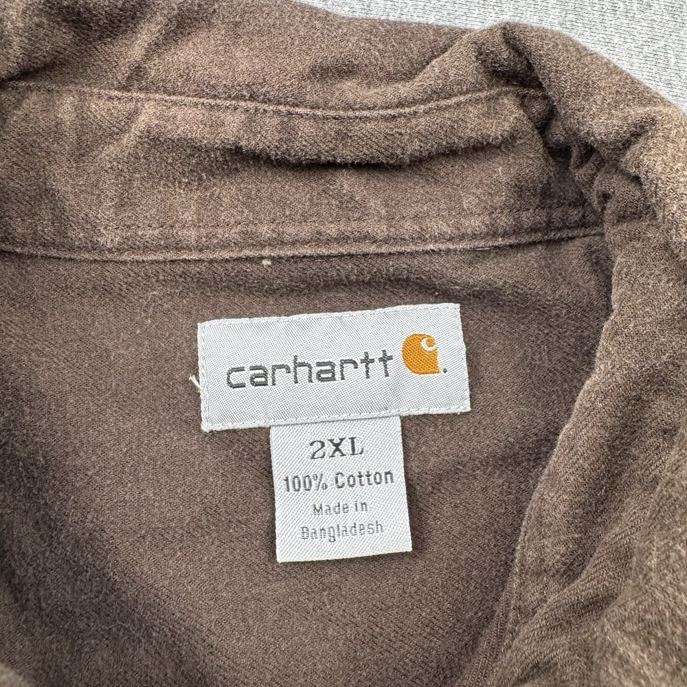 Carhartt Longsleeve Heavyweight Mens 2XL Brown Button Up Workwear S215 DKB - Picture 9 of 14